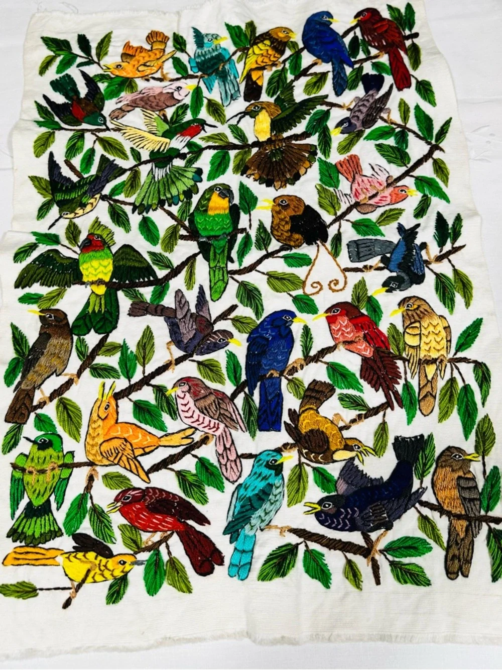 Hand Embroidered Guatemalan Bird Textile – Santiago Atitlán Folk Art